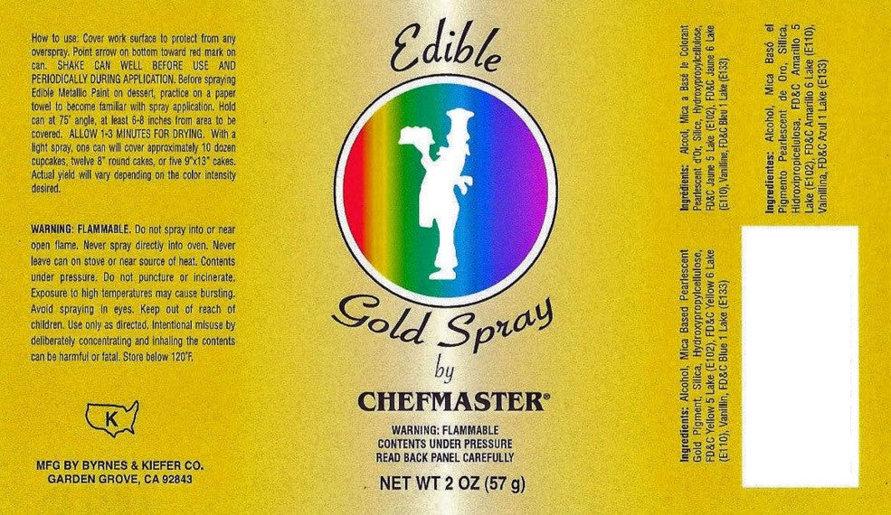 Chefmaster Edible Gold Color Spray (2 oz Can)